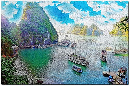 Qyufan ベトナムジグソーパズル1000ピースベトナム猫バ島ハロン湾パズルゲームアートワーク旅行お土産木製