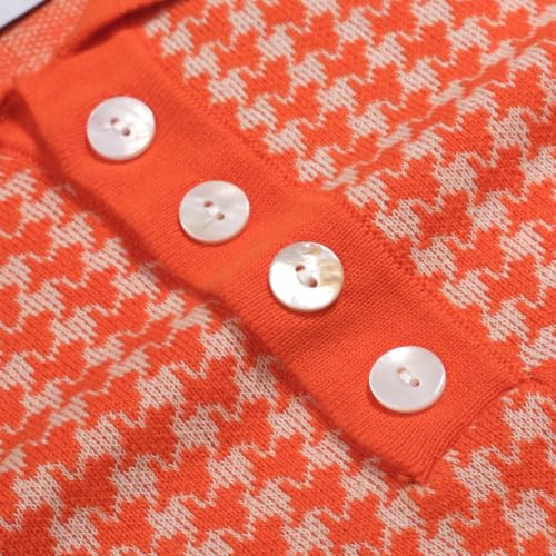 OXKNIT Polo para Hombre de Punto Manga Corta Retro Clásico Patrón Naranja y Beige Camisa de Golf con Botón Cuadrante miniatura 7