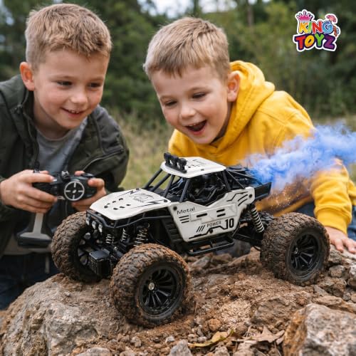 Image of Rock Crawler RC Car, 4 Functions, Rechargeable Remote Control Climbing Car with Fog Effect for Kids-Silver
