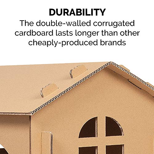 Image of Furhaven Pet Furniture for Cats and Kittens - Tiger Tough Townhouse with Ramp Corrugated Cat Scratcher Playhouse Apartment with Catnip, Cardboard (Brown), One Size