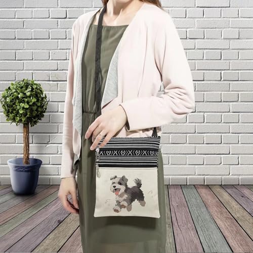 Running Schnauzer Messenger Bag Small Ethnic Pattern Printed Adjustable Strap Crossbody Zipper Bag Running Schnauzer Phone Bag Wallet Cute Shoulder Handbag for Women Friends3
