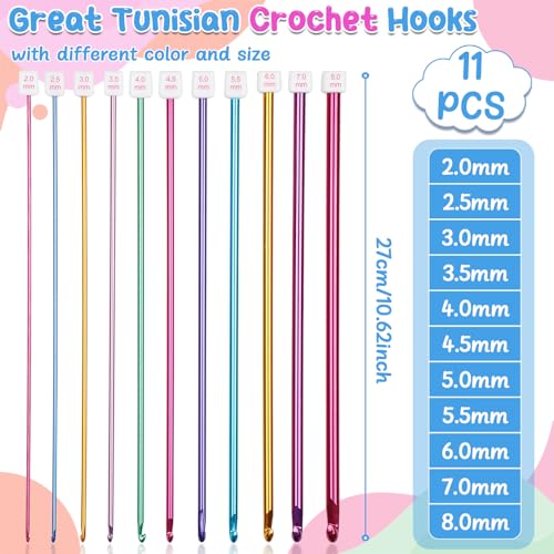 Image of Aeelike Tunisian Crochet Hooks Set with Cable, 11PCS Aluminum Tunisian Crochet Hook 2-8 mm Colorful & 12 PCS Wood Afghan Crochet Hooks 3.5-12 mm, Smooth-Long for Beginners