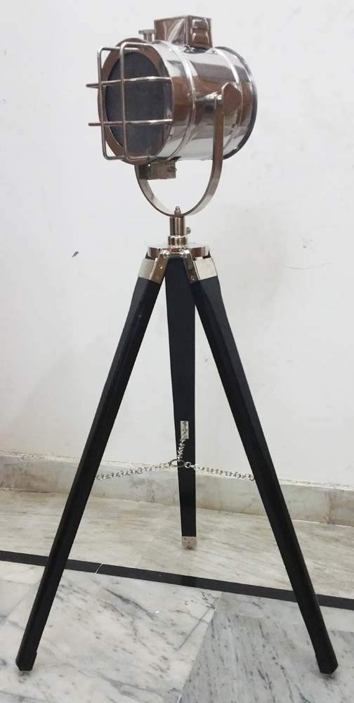 Max Engineering Enterprises Nautical Studio Lamp Spot Searchlight with Black Modern Tripod Floor Lamp