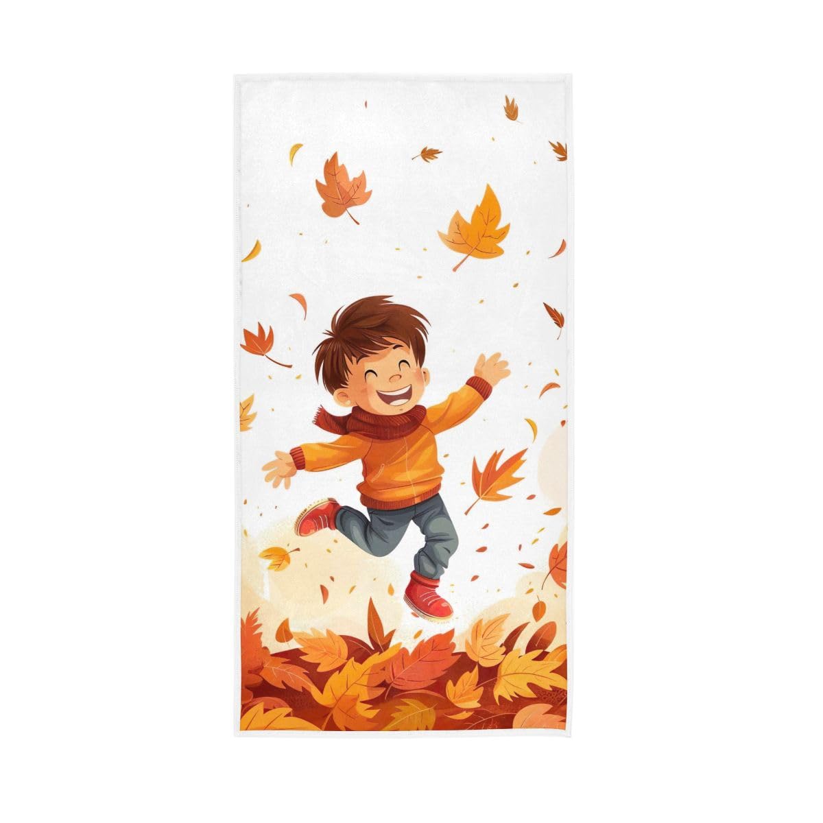 HUYGD Cartoon Fall Leaves Hand Towel Cotton Absorbent Soft Decorative Towel for Bathroom 15 x 30 Inch