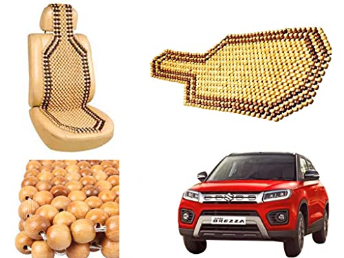 Image of Car Bead Seat Wooden Beads Cushion Cover Pad for Maruti Suzuki Brezza 2020, Acupressure Sitting Seat Cover | Cream Color - Pack of 1