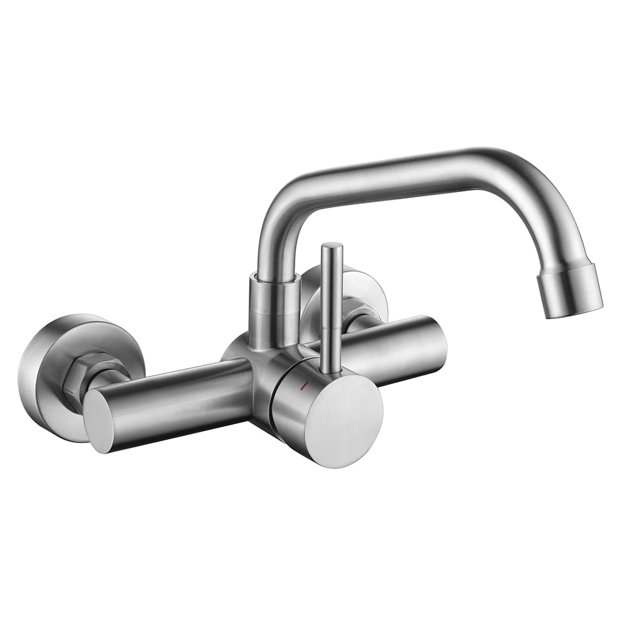 Grifo Cocina de Pared 15cm, Grifería de Fregadero Mural Giratorio a 360​°, Mezclador Monomando de Acero Inoxidable 304, Aireador Extraíble, Agua Fría y Caliente, Cepillado
