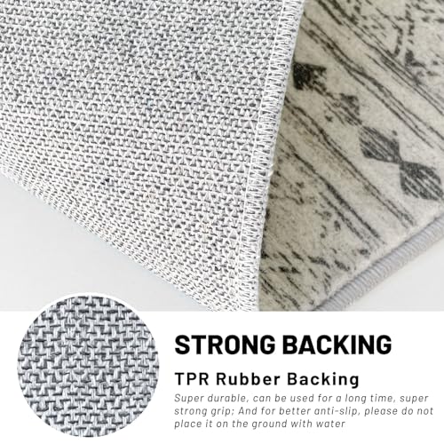 Kuta Moroccan Washable Runner Rug, 2X6 Non-Slip Vintage Grey Boho Rug Hallway Runner Rug Kitchen Rugs Ultra Soft Distressed Geometric Floor Carpet Runner For Bedroom Laundry Living Room thumb #5