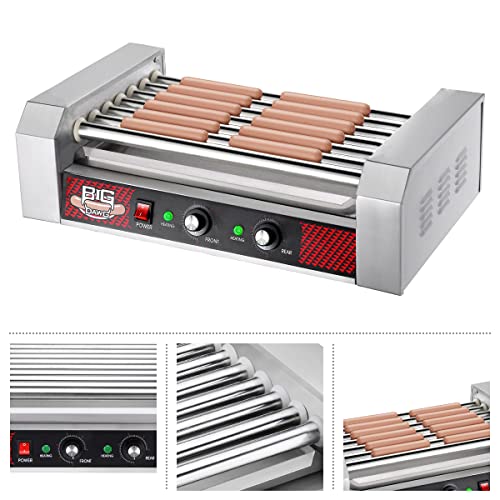 Image of Hot Dog Roller Machine - Stainless-Steel Cooker with 7 Non-Stick Rollers - Cooks 18 Hot Dogs - Concession Stand Supplies by Great Northern Popcorn