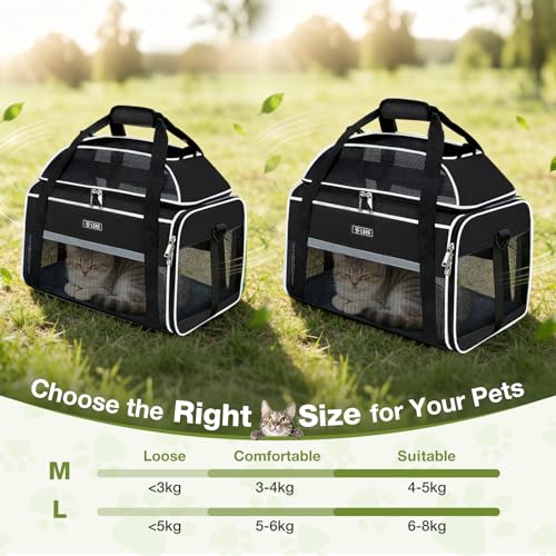 Lekespring Katzentransportboxtasche Hunde Transporttasche für Hunde und Katze, Nach Oben Ausbaubar Katzentasche bis 5kg, Transportbox Katze Hund für Der Gang zum Tierarzt Auto, M, Schwarz
