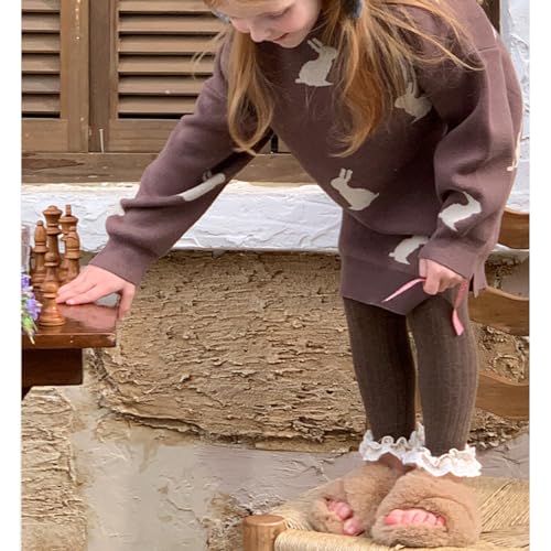 Yizelli Ankle Length Leggings for 0-8 Years Girls Footless Knitted Tights Warm Stockings Pant with Lace Trim3