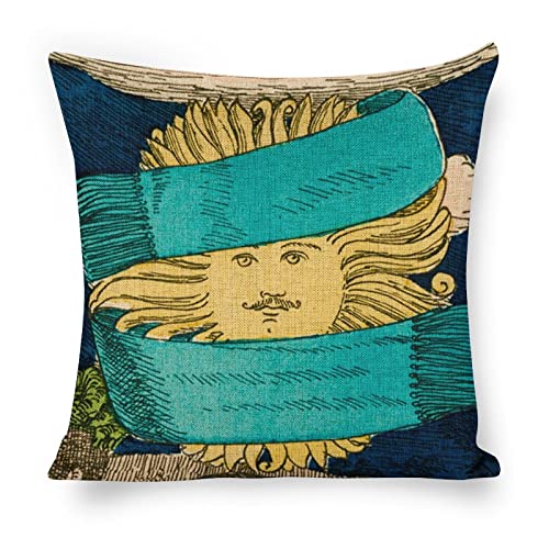 ROTOOY Lunario del Sole - Funda de almohada de lino y algodón, funda de cojín decorativa cuadrada personalizada con sol, solo incluye funda de almohada, 45 x 45 cm (S2) Cover