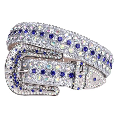 Mnjyihy Men Women Carved Flower Buckle Rhinestone Belt Western Cowgirl Studded Design Leather Belt2