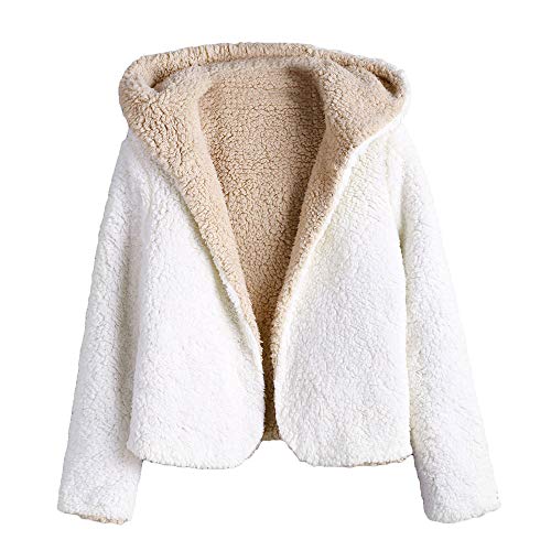 ZAFUL - Chaqueta de Punto para Mujer de Doble Cara con Capucha, Parte Delantera Abierta, Abrigo de Lana de Cordero Blanco L