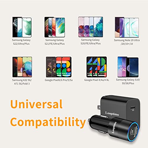 Fast Charging Type C Charger Cable For Samsung Galaxy S23/S22/S21 Fe 5G/S20/Ultra/Plus/S10/S9/Note 10/A32/A53/Z Fold 3, Google Pixel Phone, 25W Pd[Pps] Car Adapter + Wall Block+2 Pack Usb C Cord 3.3Ft #TOP1