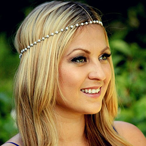 Aukmla Pearl Chain Headpiece Boho Head Chains Beachwear Favor Wedding Hair Accessory