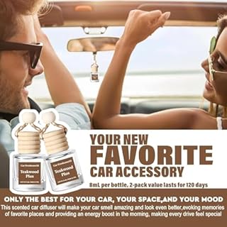 C Classy Car Air Freshener Hanging 2 Pack, Mahogany Teakwood Essential Oil Diffuser for Cars, Cute Glass Bottle Car Accessories for Women & Men Gift, Long-Lasting Fragrance, Made in USA