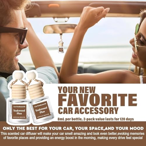 Image of C Classy Car Air Freshener Hanging 2 Pack, Mahogany Teakwood Essential Oil Diffuser, Cute Glass Bottle, Long-Lasting Fragrance Car Accessories for Women & Men, Made in USA