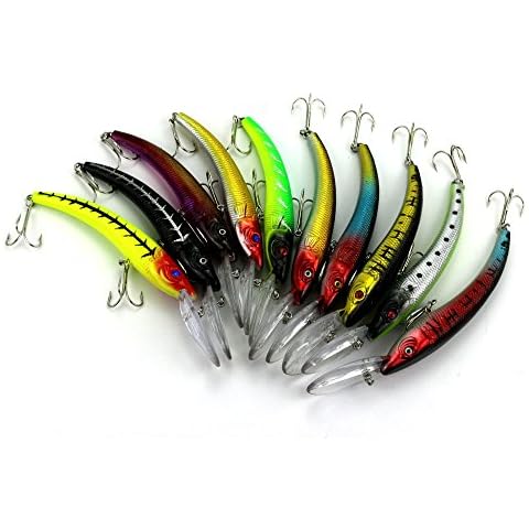 LENPABY 10PCS Swimbait 3D Minnow Deep Diver Lure 15.5CM-16.3G for Saltwater Freshwater Bass Trout Walleye Salmon Musky Fishing Cover