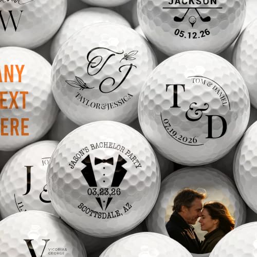 Image of Custom Wedding Golf Balls with Gift Box, Personalized Mr & Mrs Gifts | Custom Name /Date, Double-Sided Print, Fonts /Colors, 3 /6 /12pk, Groomsmen /Bride /Officiant /Groom /Bachelor, Wedding Favors