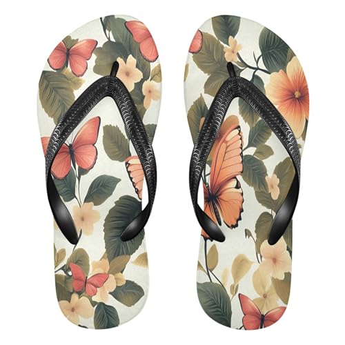 Burbuja Vibrant Floral Butterflies Flip Flops for Women Men, Soft Thong Sandals Rubber Slippers for Pool Beach Essentials