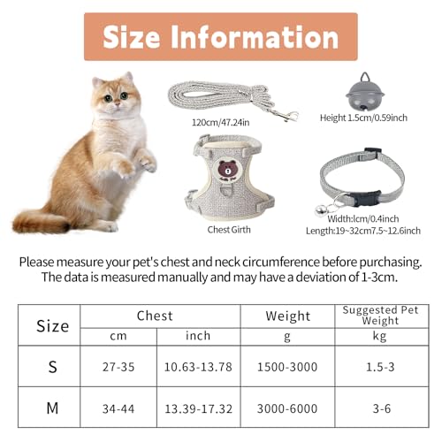Cat Harness and Lead Set - Escape Proof for Walking, Soft Mesh With Adjustable Reflective Stripe and Leash for Small Medium Cats Dogs Pets (M) - Image 3