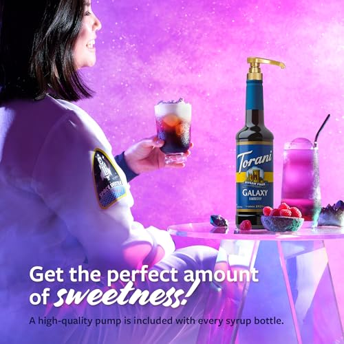 Image of Torani Sugar-Free Galaxy Syrup, Raspberry & Rum Flavoring, Glass Bottle with Pump Included, 25.4 Fl Oz