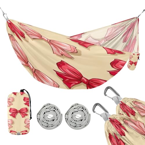 ATTX Red Pink Bow Camping Hammock - Lightweight & Portable Hammocks, Heavy Duty 330lbs Capacity for Indoor, Hiking, Backpacking, Travel, Backyard, Beach#537