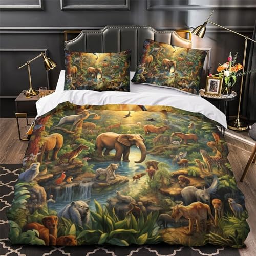 Housse de couette 3D animaux de la jungle douce, parure de lit infroissable ado