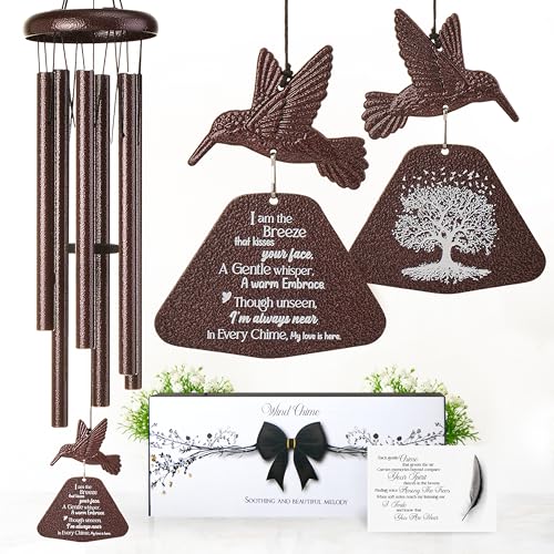 Image of 32 Inch Hummingbird Memorial Wind Chimes Outdoor, Sympathy Gifts for Loss of Loved One, Memorial Gifts for Loss of Mom, Sympathy Wind Chimes for Mother, Father, Brother, Sister