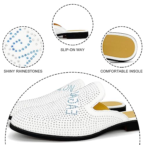 Mens Velvet Slip-On Mules Loafers Glitter Half Loafers Shoes Mens Backless Sandals Black White Size 7-134