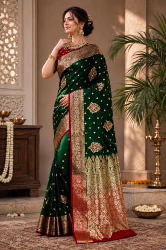 BANDRAGIRLS Women's Green Kanjivaram Silk Saree - Image 5
