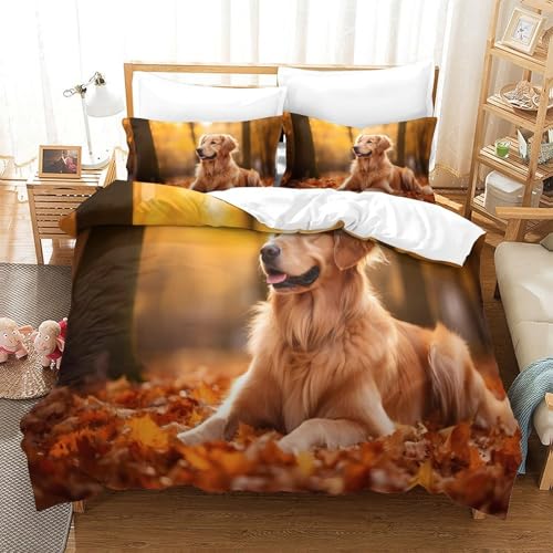 Housse de couette microfibre ultra douce imprimé 3D Golden Retriever - 3