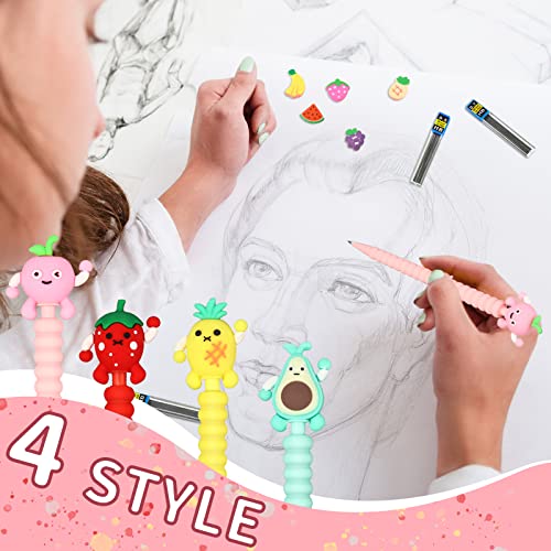 Chinco 24 Pieces Mechanical Pencil Cute Mechanical Pencils With Fruit Erasers And Pencil Refills Pastel Mechanical Pencils Colorful Pencil With Fun Toppers For Girls Kids Students School (0.5 Mm) #TOP3
