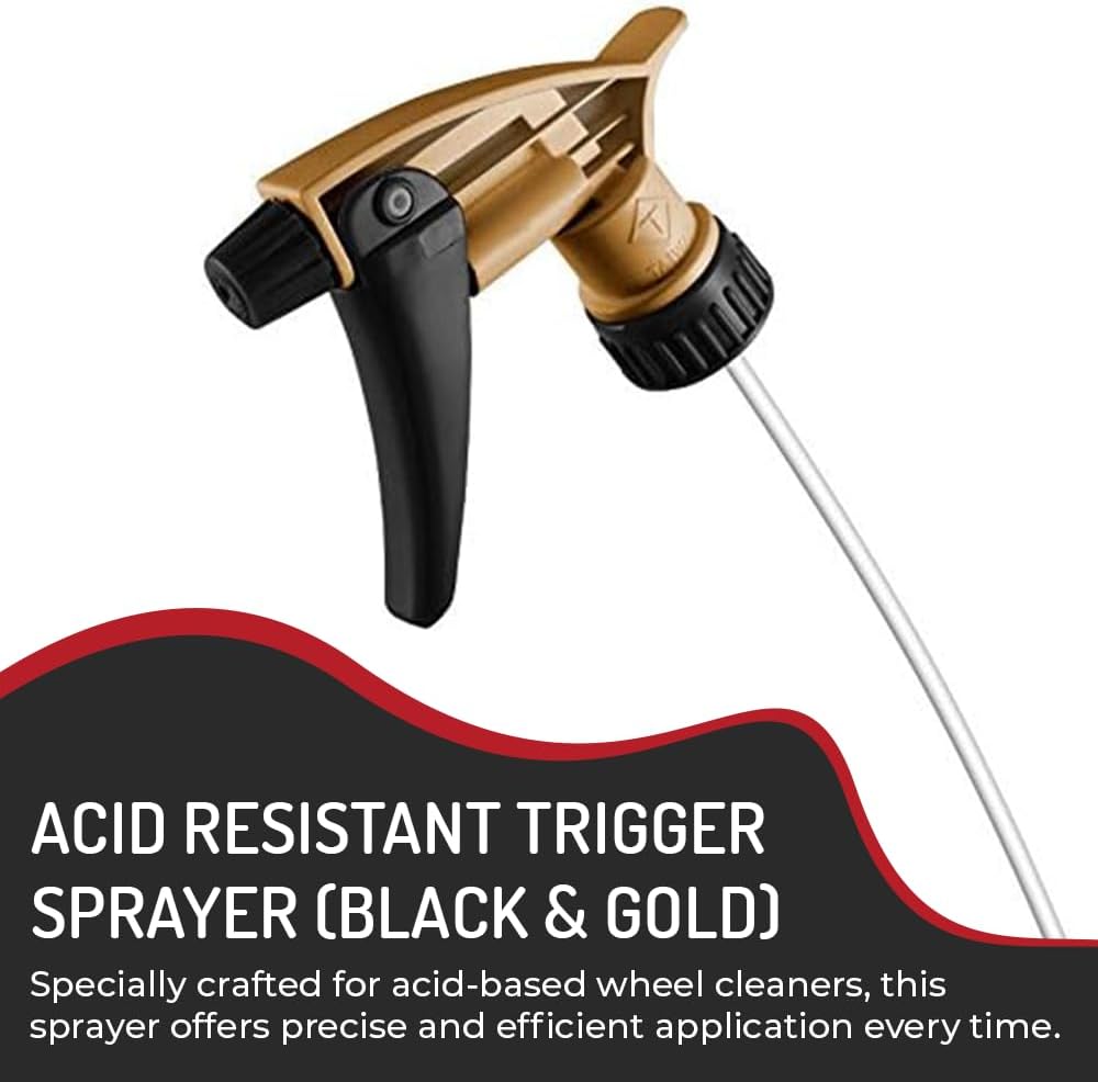 Black & Gold Acid Resistant Trigger Sprayer – 6 Pack | 9.25" Tube, High Output Spray, Durable Chemical-Resistant Design for Acid-Based Cleaners
