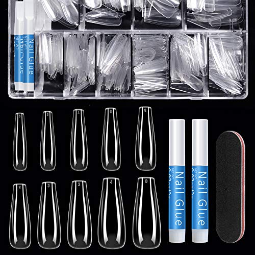 Clear Acrylic Nail Tips - Nail Tips and Glue Clear Nail Tips Coffin Shaped INFELING 500Pcs Full Cover Long Ballerina Nails with 4Pcs Nail Glues and 1Pcs Nail File Acrylic Nails Kit