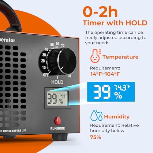 Ozone Generator 160,000mg/H with Temp/Humidity Display - 120 Min Timer O3 Ionizer Air Purifier for Large Spaces (5000 Sq.Ft) - Upgraded Ozone Machine for Cars, Homes, Hotels, Kitchens & Pet Areas by DDHTSAL - Image 4