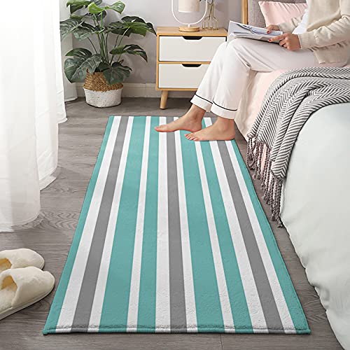 2 stuks Bad Rug Set Teal Groen, Wit en Grijs Strepen Badkamer Vloermat Gestreept Patroon Absorberend Non Skid Badmat… - Image 3