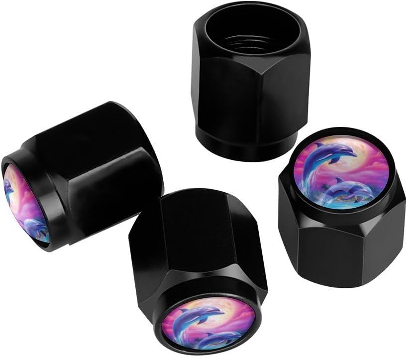 Cool Colorful Frog Tire Valve Stem Caps, Aluminum Black Stem Tire Valve Caps Universal Stem Covers for Cars, SUVs, Trucks, Bikes, Motorcycles, Bicycles (4 Pack)