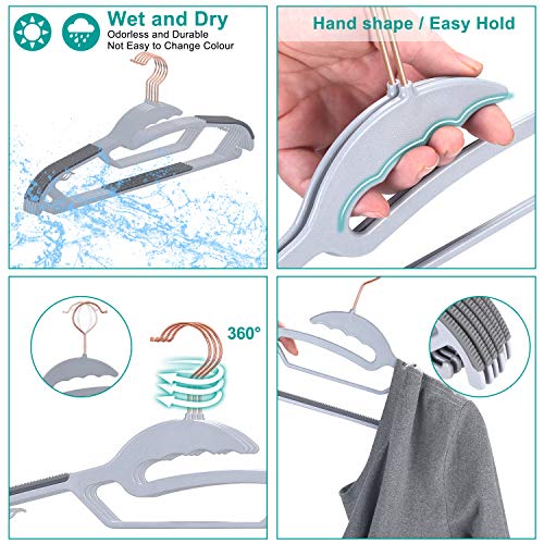 50-Pack Slim S-Shaped Plastic Hangers with Non-Slip Grips – Space-Saving Gray Hangers for Delicate Necklines, Fits Shirts, Dresses & Coats in Closet/Dorm Organizers - Image 5