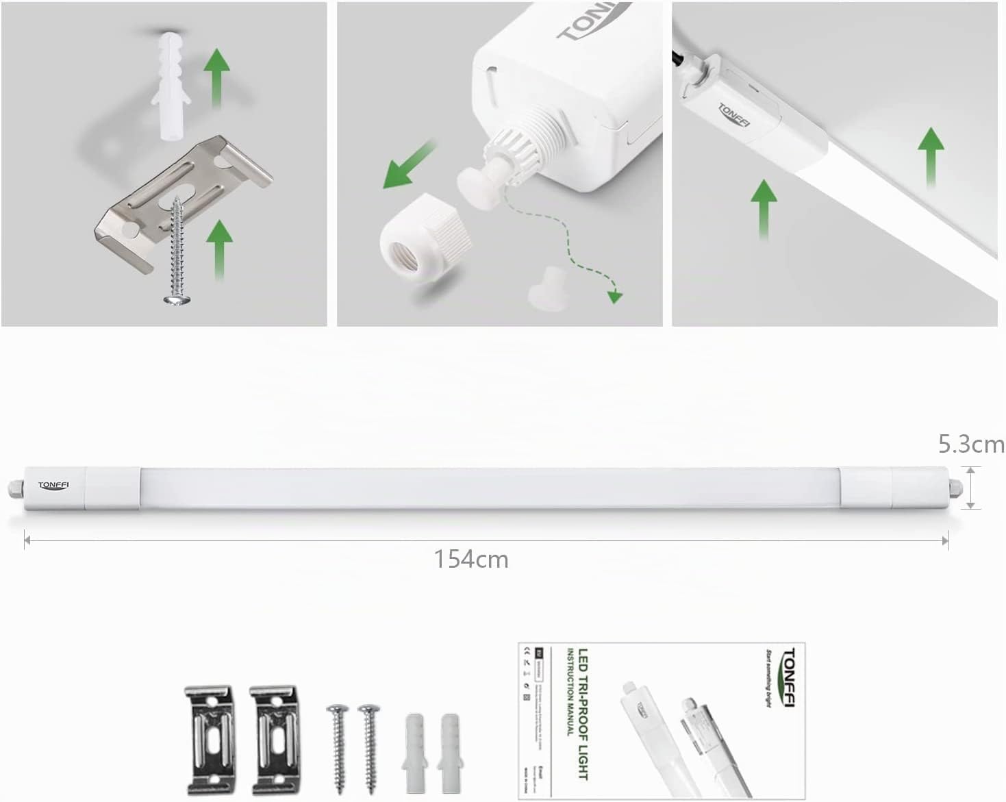Tonffi Linkable Tube LED avec Détecteur de Mouvement,115cm 36W 4100LM Reglette Neon Luminaire Plafonnier Étanche IP65, Blanc Naturel 4000K Lampe pour Atelier,Cave Garage,Bureau,Cuisine