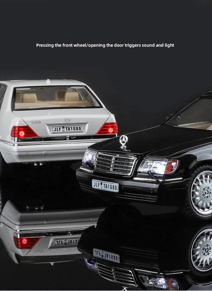 Image of DEOXY 1:24 Big Benz S-W140 320SEL Alloy Car Model Sound and Light Pull Back Toy Vehicle(Benz S-W140 White)