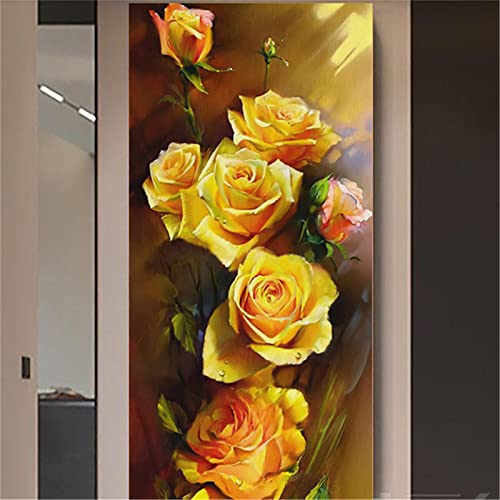Peinture diamant grand format motif rose jaune pour sublimer le mur de votre salon