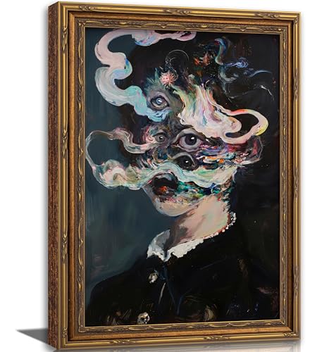 Vintage Gold Framed Gothic Wall Art Maximalist Witchy Feminine Eyes Painting Canvas Prints Dark Academia Poster Surreal Trippy Picture Artwork for Bedroom Living Room Witchcraft Home Decor