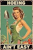 Garden Signs for Outside Hoeing Ain't Easy Tin Sign Funny Yard Decor Vintage Metal Garden Sign Gifts for Gardeners 8x12 Inch
