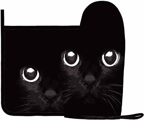 Miniatura 2 de Manopla de horno y soporte para olla de gato negro con cabeza de gato fría de silicona, resistente al calor, para cocinar, barbacoa, hornear, asar a