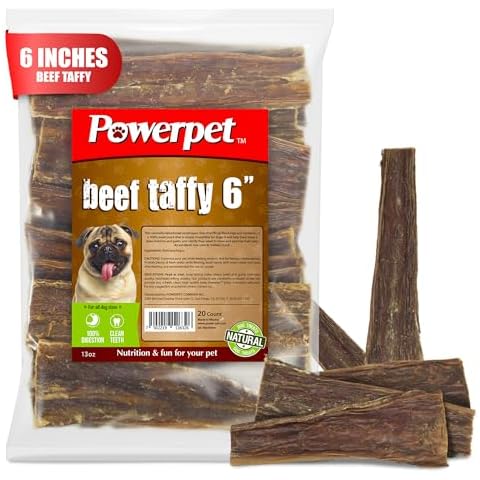 Powerpet Beef Taffy for Dogs - Natural Gullet Strips for Dogs, Low Fat & High Protein Beef Esophagus Dog Treats, Lasting Chews for Dog, Promotes Dental Health, for All Breeds & Sizes - 6" (20 Count) Cover