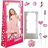 4.4 Ft Tall Photo Booth Props for Girls Birthday Party, Life Size Stand-in Cardboard Cutout with Fixed Bracket for Photoshoot, Pink Girls Princess Party Decorations, Lets Go Party Supplies