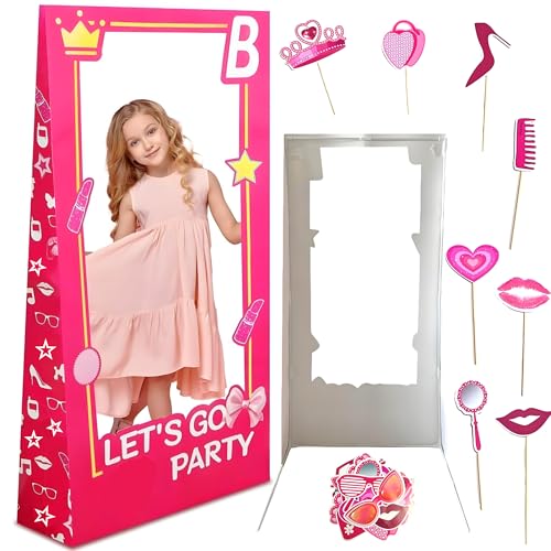 4.4 Ft Tall Photo Booth Props for Girls Birthday Party, Life Size Stand-in Cardboard Cutout Comes with Fixed Bracket for Photoshoot, Pink Girls Princess Party Decorations, Let's Go Party Supplies by Kmyoder - Used condition - US$10.75