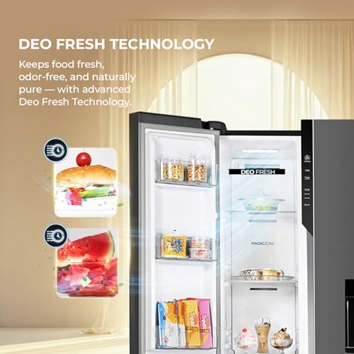 Image of Haier 596L Frost Free 2-Door Water Dispenser 3 Star Side by Side Refrigerator with Convertible, Wi-Fi, Inverter, Digital Display Panel, Deo Fresh Technology (HRS-682WGKU1, Graphite Black)