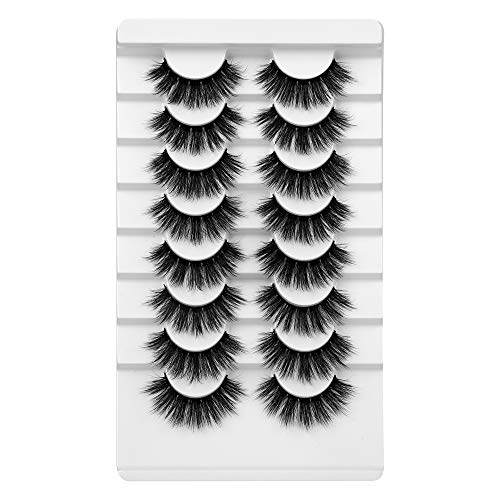 Pawotence Faux Mink Lashes Pack 20mm Dramatic Long Full Thick False Eyelashes 6D Fluffy Mink Lashes 8 Pairs Soft Reusable Handmade Fake Eyelashes Pack